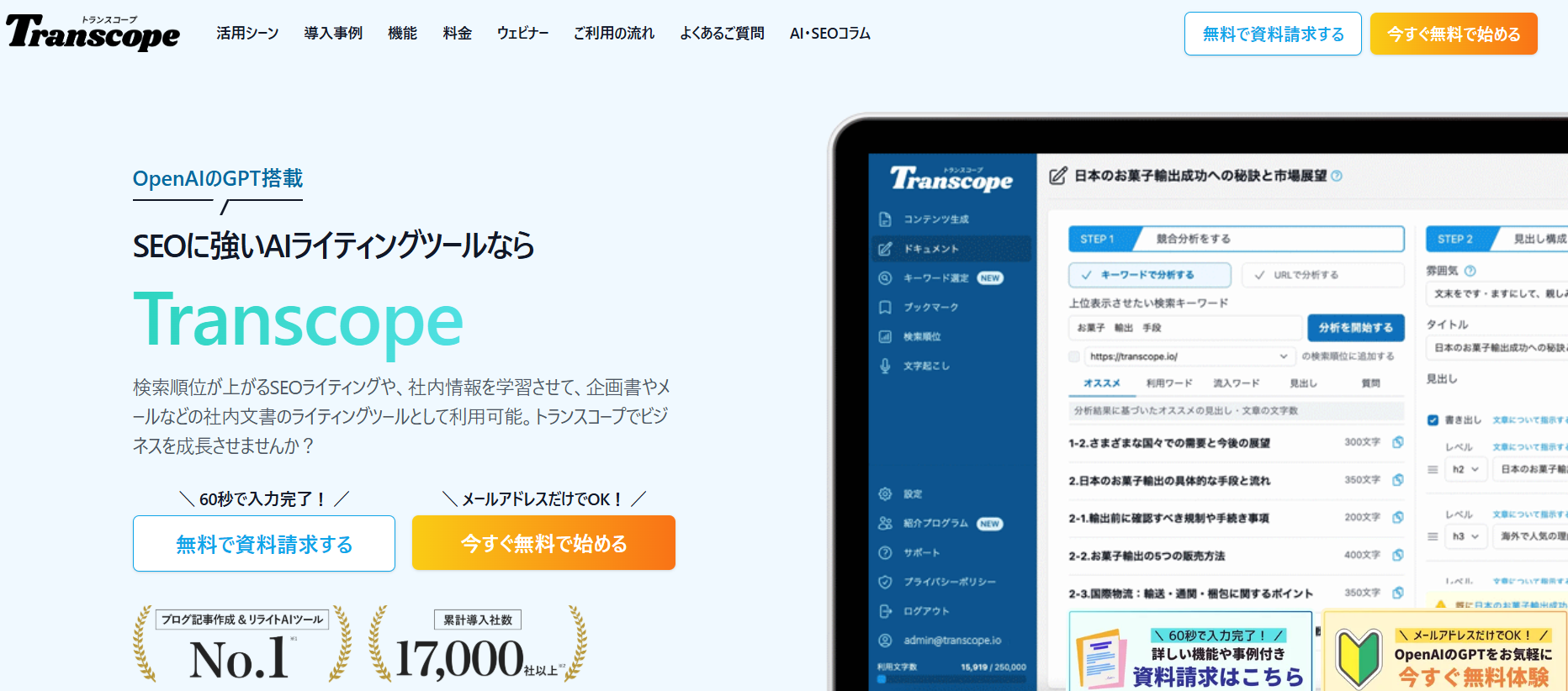 Transcope　Top画面