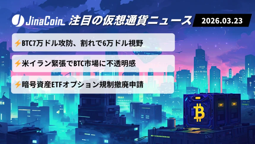 【今日の仮想通貨ニュース】ビットコイン7万ドル攻防｜地政学リスクとETF規制緩和が交錯　2026/03/23