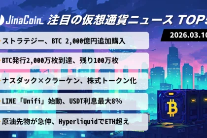 【今日の仮想通貨ニュース】BTC発行2,000万枚の歴史的節目｜企業購入と市場回復が同時進行　2026/03/10