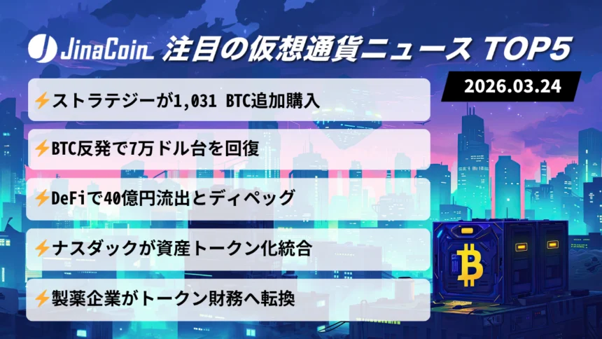 【今日の仮想通貨ニュース】ビットコイン反発7万ドル台｜資金流入とハッキング懸念 2026/03/24