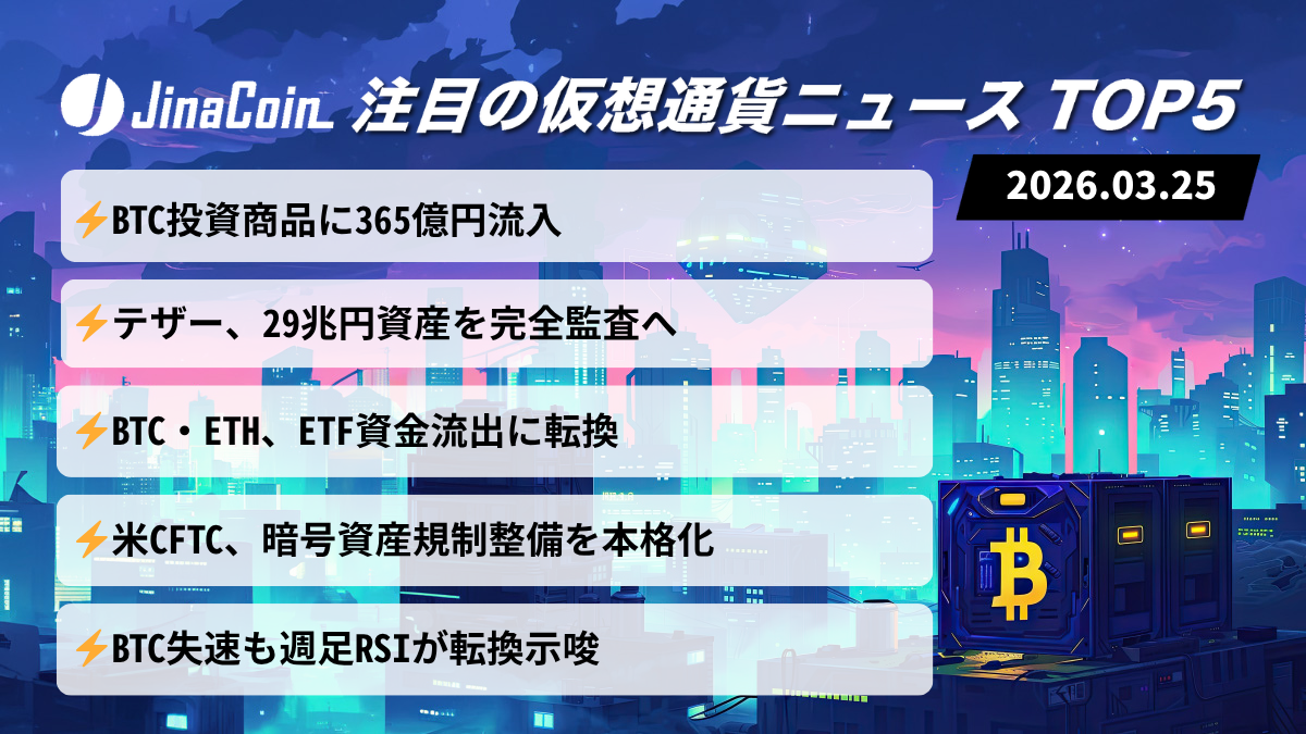 【今日の仮想通貨ニュース】BTC主導で資金流入拡大｜ETF流出・規制整備で強弱混在　2026/03/25
