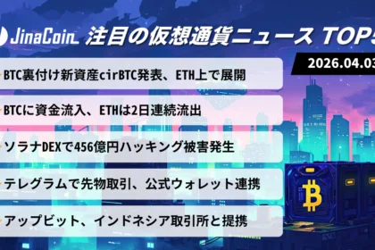 【今日の仮想通貨ニュース】BTC連動資産「cirBTC」登場｜大型ハッキングで市場に警戒感　2026/04/03