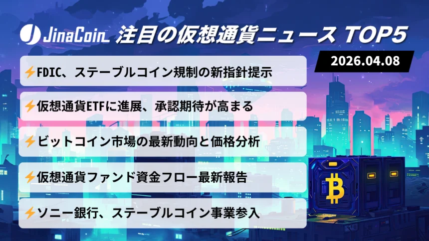 【今日の仮想通貨ニュース】ステーブルコイン規制進展｜ETF動向とビットコイン反発の焦点　2026/04/08