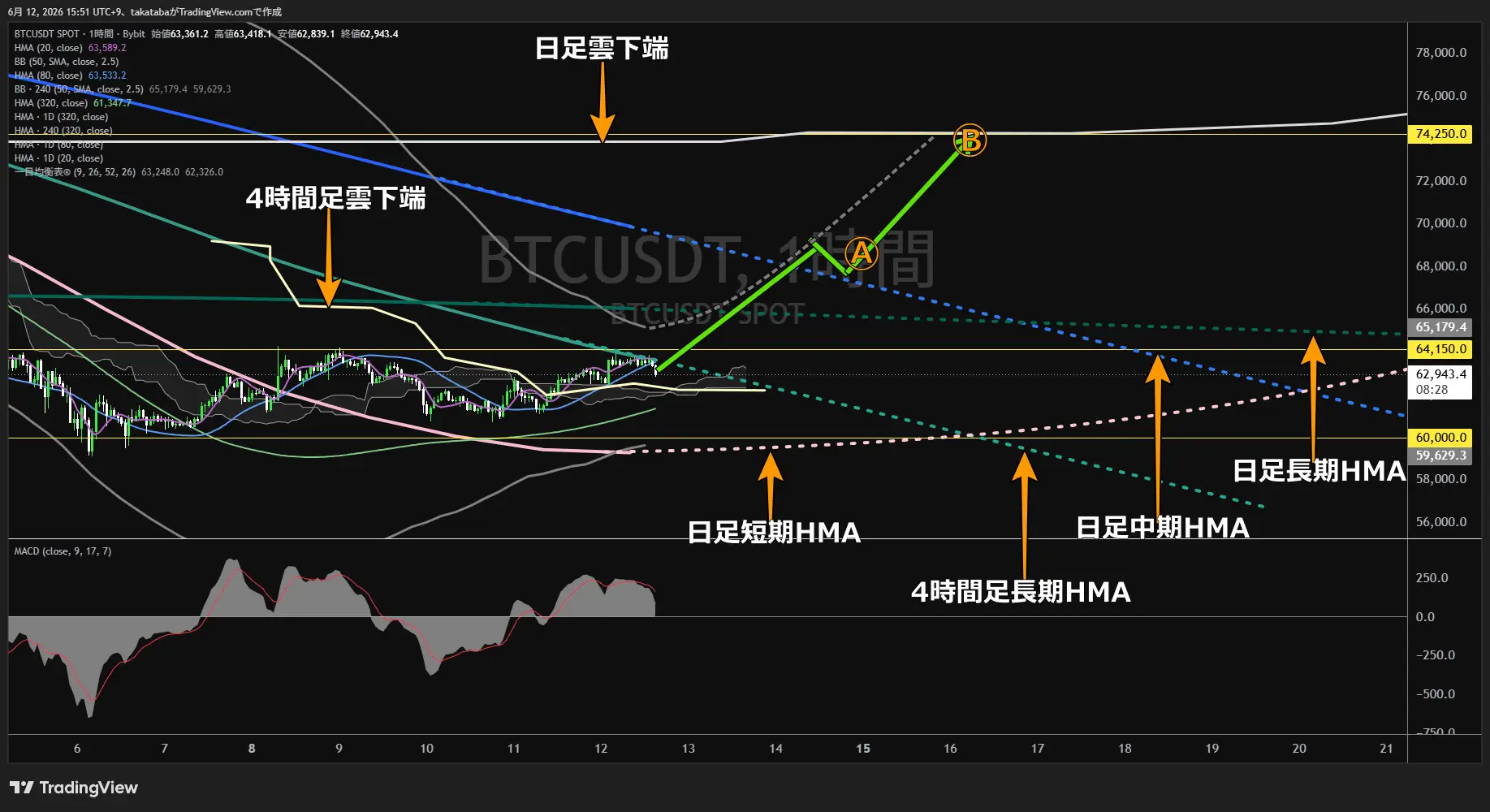 ビットコイン1時間足チャート-2026年6月12日