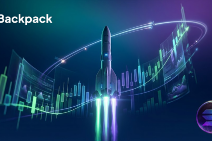 SolanaブロックチェーンでのSpaceXトークン化株式「$SPCX」提供開始をイメージした、デジタルな株価チャートの上空へ打ち上がるロケットのイラスト