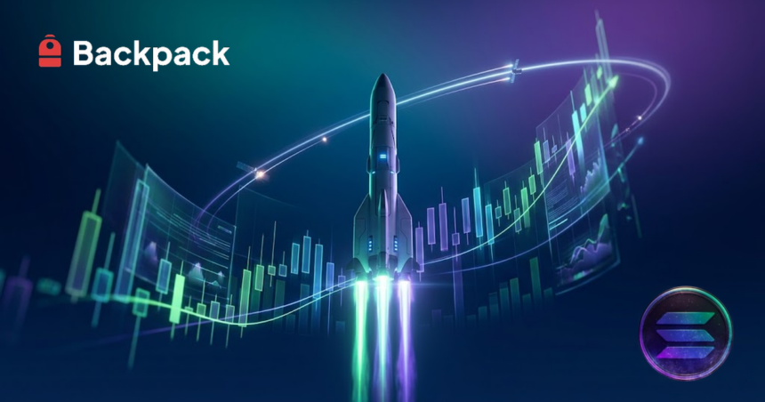 SolanaブロックチェーンでのSpaceXトークン化株式「$SPCX」提供開始をイメージした、デジタルな株価チャートの上空へ打ち上がるロケットのイラスト
