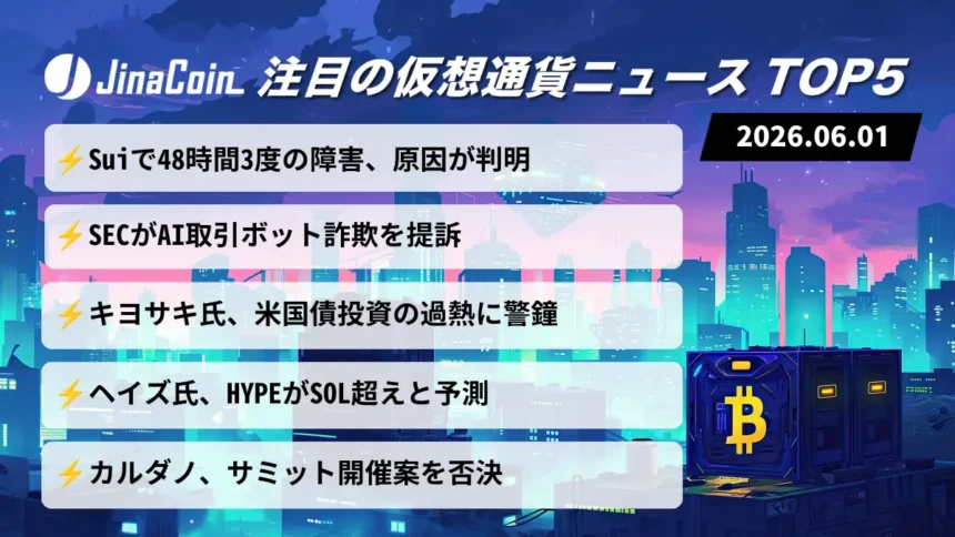 【今日の仮想通貨ニュース】Sui連続停止の全容判明｜暗号資産市場で信頼性問う一日　2026/06/01