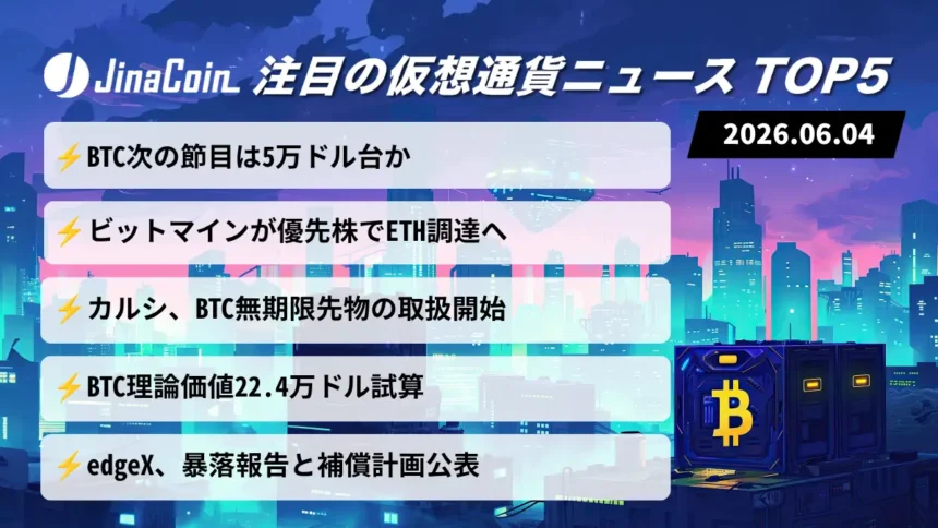 【今日の仮想通貨ニュース】ビットコイン続落で弱気相場加速｜ETH戦略と先物市場に新展開　2026/06/04