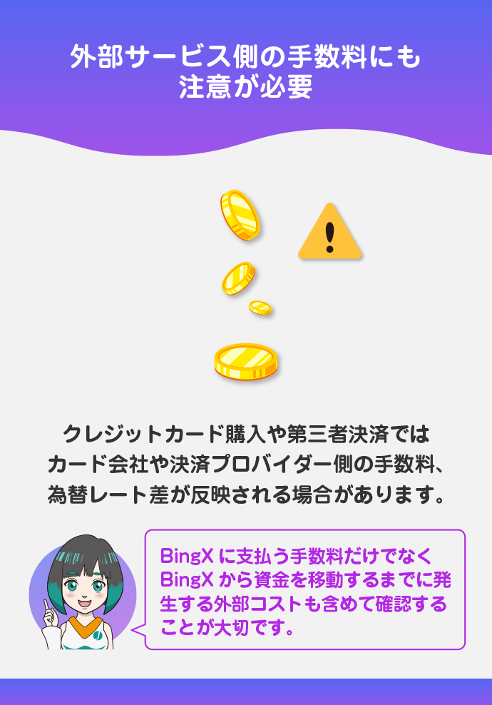 外部手数料が発生する場合がある