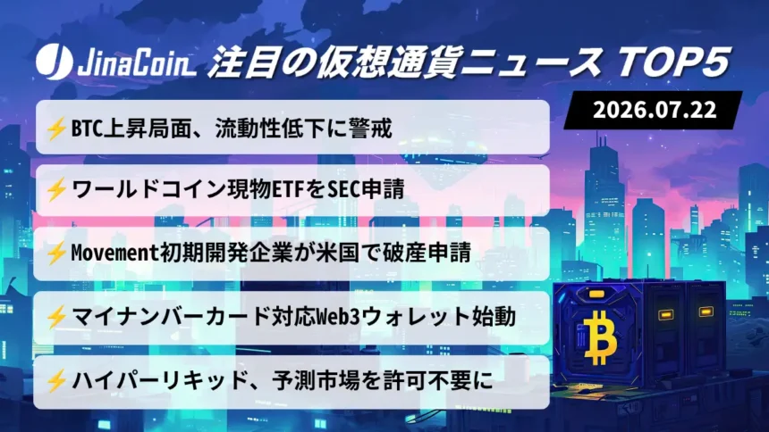 【今日の仮想通貨ニュース】ビットコイン流動性に懸念｜ワールドコイン現物ETFをSEC申請