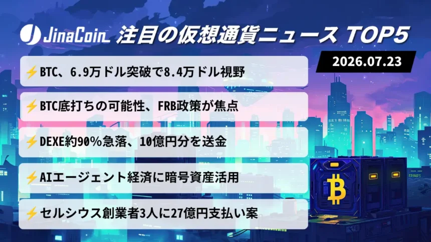 【今日の仮想通貨ニュース】ビットコイン底打ちの可能性──6万9,000ドル突破が焦点　2026/07/23