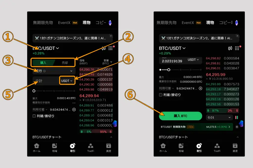 BingX　取引方法「現物02」