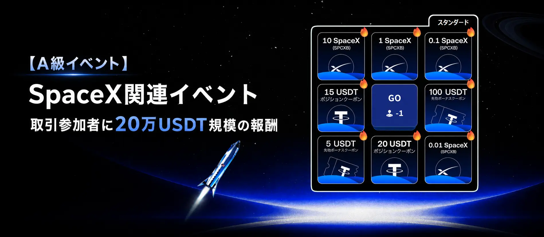 【A級イベント】SpaceX関連イベント、取引参加者に20万USDT規模の報酬
