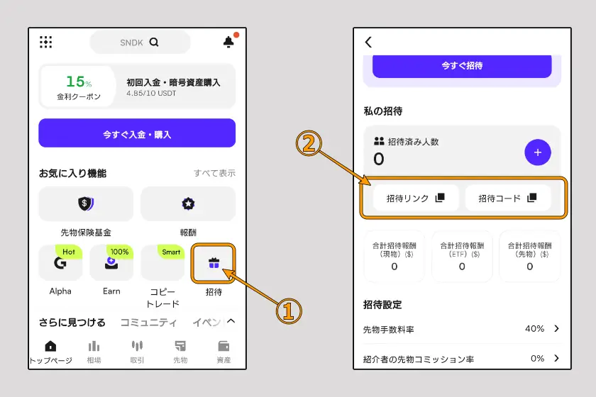 CoinW 自身の招待コード確認01