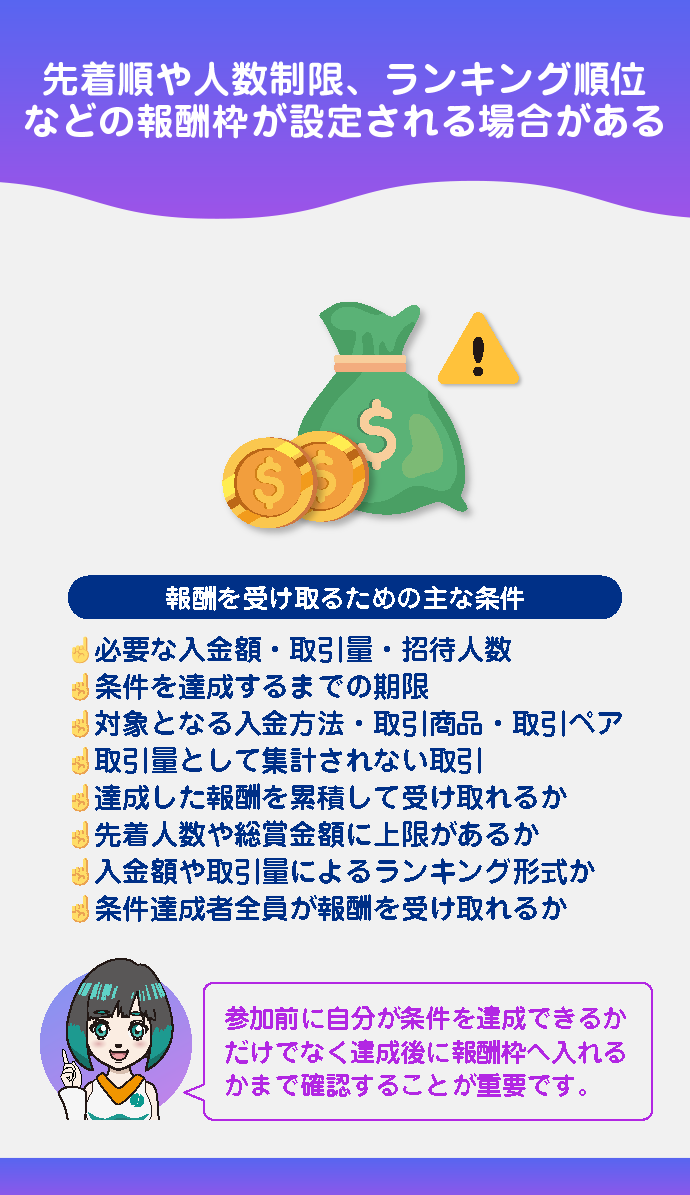 報酬を受け取るための達成条件・報酬枠を確認する