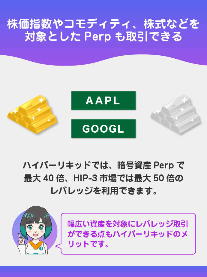 株価指数・コモディティ・株式などのPerpも取引できる
