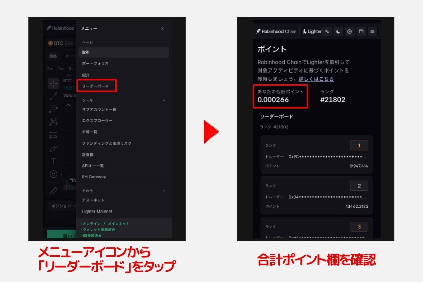 Lighter「Robinhood Chain版のポイント確認方法」
