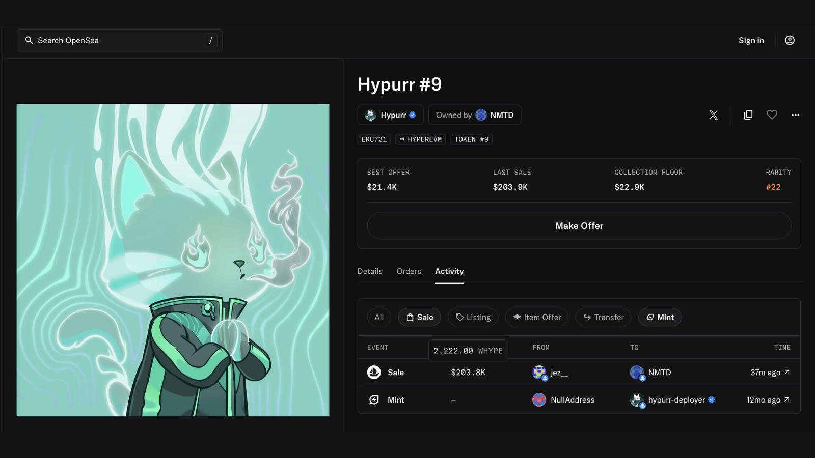 ハイパーリキッドのNFT「Hypurr」、1点約3,200万円で売買