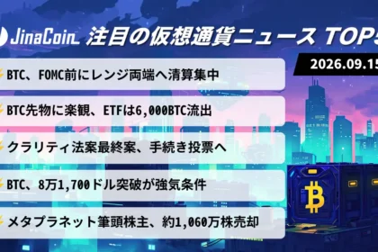 【今日の仮想通貨ニュース】FOMC控えビットコイン、レンジ両端に清算集中｜ETFは6,000BTC流出　2026/09/15