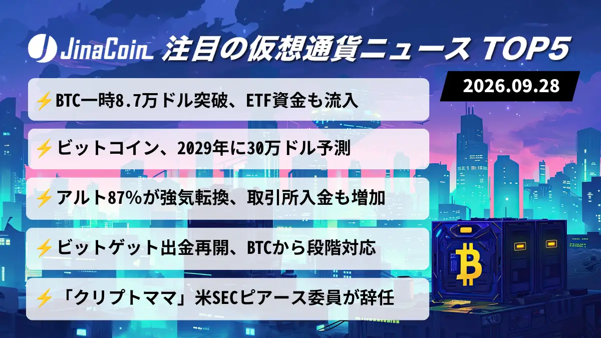 【今日の仮想通貨ニュース】ビットコイン一時8.7万ドル突破──フィデリティ幹部は30万ドル予想　2026/09/28