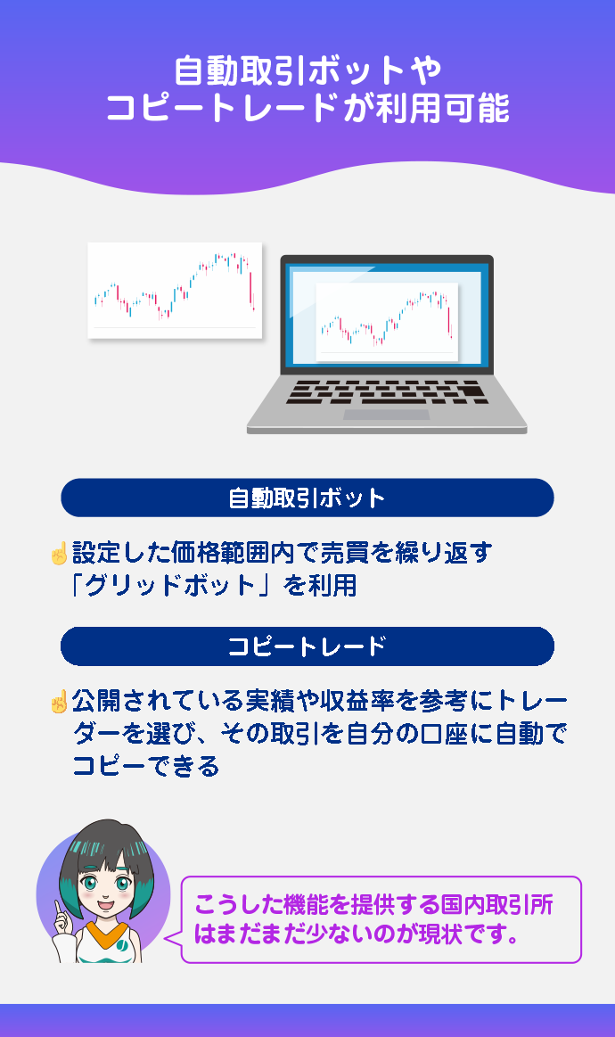 自動取引ボット・コピートレードが利用できる