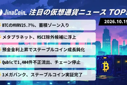 【今日の仮想通貨ニュース】ビットコインMVRVが蓄積圏へ──最悪7.6万ドル、メタプラネットにMSCI除外懸念 2026/10/19