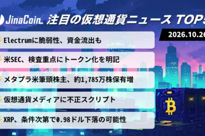 【今日の仮想通貨ニュース】Electrumの脆弱性悪用で資金流出｜米SECはトークン化を検査重点に 2026/10/26